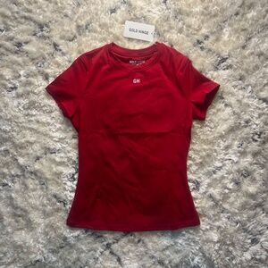 ❤️ Gold Hinge Red Essential Full Length Short Sleeve Top Shirt